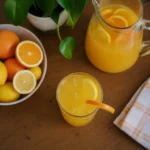 Refreshing glass of 4-ingredient orange lemonade served with ice