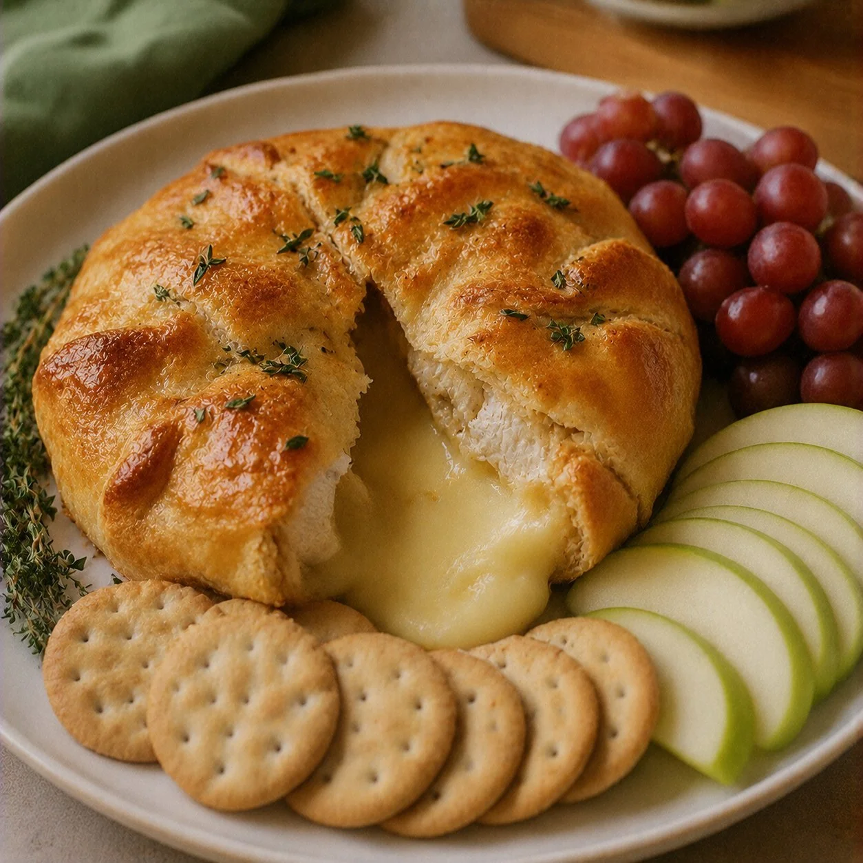 Air Fryer Brie wrapped in puff pastry, golden brown and delicious.