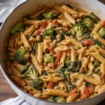 Healthy One Pot Pasta with fresh vegetables and herbs in a single pot.