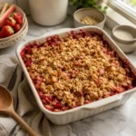 strawberry rhubarb crumble recipe featured image